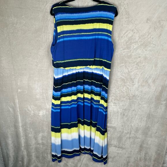 Chicos Dress Women 3 (XL) Blue Striped Sleeveless Blouson Midi Casual Beach Boho - Picture 6 of 13